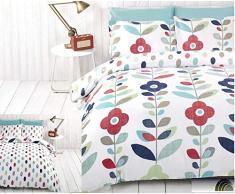 Generic Essence Steppdecke Blumenmuster und 1 Kissenbezug für Einzelbett Bettwäsche-Set, Blau/Weiß