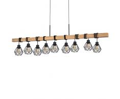 EGLO Pendellampe Townshend 5, 9 flammige Vintage Pendelleuchte im Industrial Design, Retro Hängelampe aus Stahl und Holz, Farbe: Schwarz, braun, Fassung: E27