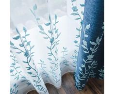 MELODIEUX Weizen Stickerei, Leinen, Vorhänge, Polyester-Mischgewebe, Flower Blue(Sheer), W52 x L84