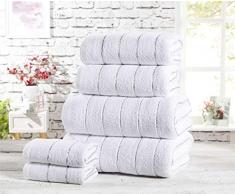 Sandringham Handtuch-Set, gestreift, 100% Baumwolle, 6 Stück, Weiß/silberfarben