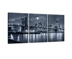 Größe Brooklyn Bridge Leinwand Wand Art, Moon Night New York City Szene Bild Kunstdruck auf Leinwand, gerahmt Galerie verpackt, moderne Zuhause und Büro Dekoration, Hinweis x48