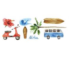 PLAGE Vacaciones A La Playa Deko Wandaufkleber - Aloha - Urlaub in den Wellen, Vinyl, Colorful, 68 x 0.1 x 24 cm