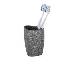 WENKO Pion Zahnputzbecher-/ Zahnbürstenhalter (für Zahnbürste und Zahnpasta, Keramik) 7.5 x 11 x 7.5 cm, Grau