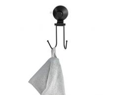 iDesign Everett Wandhaken, doppelter Saugnapf Haken aus Metall mit Push-Lock System, ablösbarer Rasierer, Waschlappen und Handtuchhalter ohne Bohren, schwarz, 6,2 cm x 8,1 cm x 13 cm