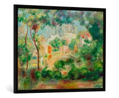 Gerahmtes Bild von Pierre Auguste Renoir Die Gärten von Montmartre mit Blick auf Sacre-Coeur im BAU, Kunstdruck im hochwertigen handgefertigten Bilder-Rahmen, 100x70 cm, Schwarz matt