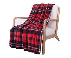 Sochow Fleece-Überwurfdecke für alle Jahreszeiten, für Bett, Couch, Auto, rot / grau, 150cm×200cm