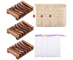 BETITETO 9 Stück Badezimmer Seifenschale Halter und Naturseife Peeling-Beutel Saver und Easy Bubble Mesh Beutel Set für Dusche Zuhause