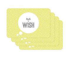Venilia Tischset Platzset für Esszimmer Gelb mit Spruch Make a Wish, 4er Set abwischbar Polypropylen, lebensmittelecht 45 x 30 cm, 4 Stück, 59074, Kunststoff