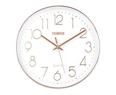 TOWER T878500RW Wanduhr, Roségold, 30 cm, Plastik, weiß, 30 cm