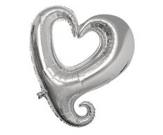 Rayher 87010606 Folienballon Herz, Silhouette, 91cm hoch, silber, XXL Partyballon für Heliumfüllung und Luftfüllung geeignet