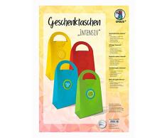 URSUS 31150099 Geschenktaschen aus Fotokarton zum Zusammenfalten in 4 intensiven Farben sortiert, 4 Taschen 17 x 28,5 x 7 cm groß und 8 Tags, gelasert und genutet, inklusive Bastelanleitung