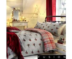 Fusion Robin Classic Tartan-Vorder- und Vogel-Rückseiten-Bettbezug-Set, Baumwolle, Mehrfarbig, Doppelbett