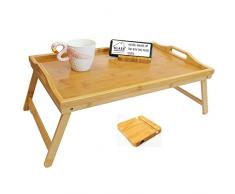 Klass Home Collection Premium Bambus Holz Tragbar Leichter Holztisch Frühstück im Bett Dinner Serviertablett Ständer mit klappbaren Beinen, 100% Naturbraun Markenware (extra groß) (L53 cm x B33 cm x H26 cm)