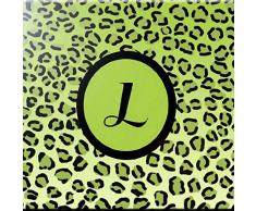 Rikki Knight Buchstabe L Monogramm Design Art Keramik Fliesen, 4 von 4-Zoll, Lime grün Leopard Print