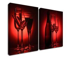 Gardenia Art Kunstdruck auf Leinwand, Motiv Rotweinrot, Küchenzubehör, Wanddekoration für Esszimmer, Bar, Dekoration, 30,5 x 40,6 cm, 2 Paneele gespannt und gerahmt Rotwein 2