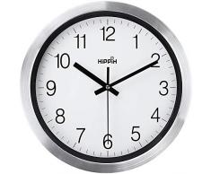 Hippih 30,5 cm Silent Metal Wanduhr, Nicht tickend, dekorativ, große silberfarbene Aluminium-Rahmen, Uhren für Schlafzimmer, Küche, Wohnzimmer, Schule
