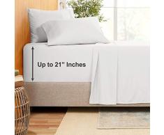 Empyrean Bettwäsche Bambus Mischung 4-teilig 21 Bettlaken Set - Bambus und Mikrofaser Mischung - extra Tiefe Taschen Bettlaken - pflegeleicht knitterfrei Kein Bügeln notwendig Super Queen weiß