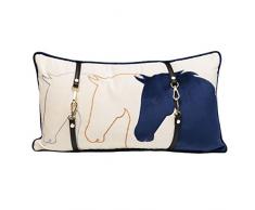 Kare Design Kissen Horsefaces 28x50cm, Dekokissen mit Motiv, Pferdemotiv in Blau, Kissen mit Keder für als Dekokissen für das Sofa, (H/B/T) 50x30x8cm