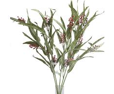 Künstliche Eukalyptusblätter, 90 cm, mit Beeren, künstliche Grünpflanzen, für den Innen- und Garten, Hochzeit, Heimdekoration, 5 Stück rot