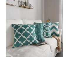 FanHomcy Geometrische Kissenbezüge, 45,7 x 45,7 cm, Samt, weich, dekorative Kissen für Couchzimmer 18 x 18 inch,4 Pack blaugrün