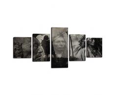 5 Stück indischen Mann in Ethnic Feather mit WÖLFE blauen Augen Leinwand, native American Home Decor Modern Landschaft, Poster und Kunstdrucke Bilder Mystic Art Wand für Wohnzimmer bereit zum Aufhängen, Artwork-07, 60Wx32H
