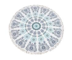 Premium Heavy Fadenzahl Mandala Sommer Rund Strandtuch Decke mit Quaste., baumwolle, Blue Dizzy, Large