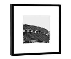 COGNOSCO Fotografie im Holzrahmen: Rheinterassen Fotodruck-Format 27 x 27 cm-Rahmenfarbe Hochwertiges Wandbild, Geschenkidee oder Souvenir aus Düsseldorf, Holz, Schwarz-Weiß, Rahmen