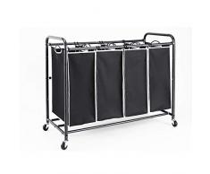 ROMOON Wäschesortierer mit 4 Taschen, Wäschesortierer mit robusten Rollen, für Kleidungsaufbewahrung, Schwarz