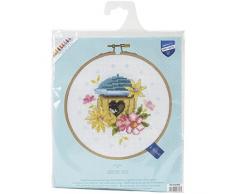 Vervaco PN-0151943 Kreuzstichpackung Vogelhaus mit Holzrahmen, Aida, weiÃ, 14,5 x 14,5 x 0,30 cm