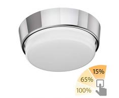 ledscom.de GX53 Lampen-Fassung INEL Chrom matt rund 90mm Ø inkl. LED Lampe 6W=38W 420lm warm-weiß 3-Stufen Dimmen ohne Dimmer mit Lichtschalter