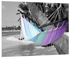 Pixxprint traumhafte Hängematte am Strand schwarz/weiß, MDF Bretterlook Format: 80x60cm, Wanddekoration Holzbild, Holz, bunt, 80 x 60 x 2 cm