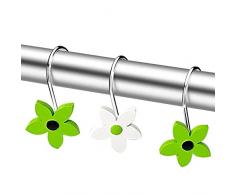 AsgenoX 12 Stück Harz Duschvorhang-Haken, Aystuff modische Seestern dekorative Stange Duschhaken Kleiderbügel rostfrei für Badezimmer, Babyzimmer, Schlafzimmer, Wohnzimmer Vorhanghaken Green and White Flowers grün / weiß