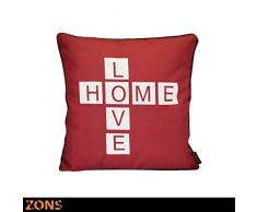 ZONS Word Kissen Look Design Rot 45 x 45 cm + Füllung 480 g Kissen Auto Kissen Sofa Kissen (6 Design) (Love Home)