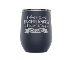 Stainless Steel Camping & Travel Powder Coated Wine Glass Tumbler with Splash Proof Lid, Triple Wall Vacuum Insulated, Mug Coffee Cup|Travel, Camping, Work|Hot Cold Drinks (Navy Blue, Treat People)