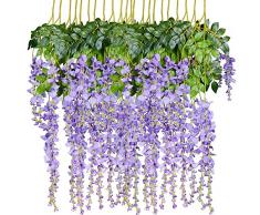 GreenDec 8 Künstliche Fake Wisteria Vine Garland 3,6 FT/Stück Seide Wisteria Vine Ratta Aufhängen Blume für Home Garten Hochzeit Decor violett