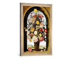 Gerahmtes Bild von Ambrosius Bosschaert Blumenstrauß im Fenster, Kunstdruck im hochwertigen handgefertigten Bilder-Rahmen, 50x70 cm, Silber Raya