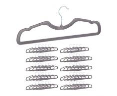 Relaxdays Beflockte Kleiderbügel im 50er Set, rutschfester Samtbezug, platzsparend, Steg & Kerben, Breite 42 cm, grau