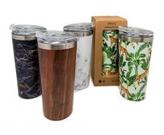 NERTHUS FIH 633 Doppelwandige Thermo-Tasse, 500 ml, lebensmittelecht, spülmaschinenfest, Kaffeegläser für unterwegs, BPA-frei, Edelstahl, Holz, 9,5 x 19 cm hoch