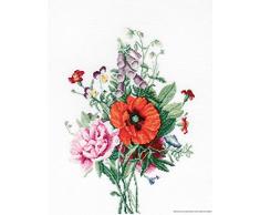Luca-S B2350 Blumenstrauß mit Mohn Kreuzstichset, Baumwolle, mehrfarbig, 19x25,5cm