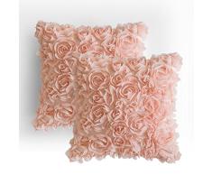 MIULEE 3D Dekorative Romantic Stereo Chiffon Rose Blumen Kissen Bezug Solid Square Kissenbezug für Sofa Schlafzimmer Auto Cherry Pink 16x16,Set of 2 Rosa (Cherry Pink)