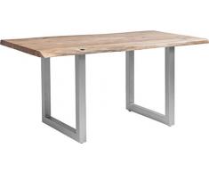 Kare Design Tisch Pure Nature, Esszimmertisch, echte Baumkante, massiver Esstisch aus Akazienholz, Metallbeine matt, Baumkantentisch (H/B/T) 76x160x80cm