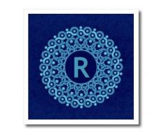 3dRose HT 32267 _ 3 Monogramm R Mandala Blue Hued auf Royal Blau gedeckten Grunge Damask-Iron auf Wärmeübertragung, 10 von 25,4 cm für weiß Material