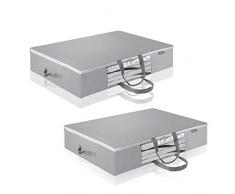 homfreest Oxford Kleidung Vorratsdosen tragbar Unterbettkommode Staubbeutel Raum Organizer mit transparentes Sichtfenster Reißverschluss für Bettwäsche, Decken, Matratzenschonern - (Set von 2, Grau2) Grau 2