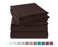 Nestl Bettwäsche Bed Sheet Set – Damast Streifen – weiche gebürstete Mikrofaser – Bonus Kopfkissen California King Stripe - Chocolate Brown