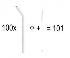 KOCH Glas Trinkhalm, gebogen, blau, mit Bürste, VORTEILSPACK (100)