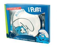 Home Schlümpfe Set aus Teller mit 2 Besteckteilen, Melamin, Bunt, 4 Teile