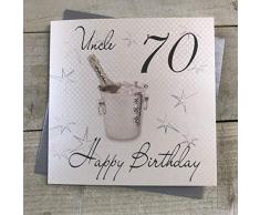 WHITE COTTON CARDS WBS70-U Sektkühler Uncle, Happy Birthday 70, zum 70. Geburtstag, handgemacht, Weiß