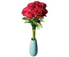 Rajahubri Künstliche Seidenrosen, künstliche Rosen, Blumenstrauß Vintage Blumen Seidenblatt, Rosenstrauß Blumen DIY Kranz Hochzeit Zuhause Party Dekoration 5 Stück rote Rose