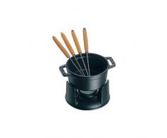 Staub Mini Fondue Set (10 cm, 0,25 L mit mattschwarzer Emaillierung im Inneren des Topfes) schwarz