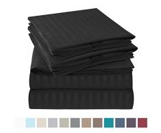 Nestl Bettwäsche Bed Sheet Set – Damast Streifen – Weiche Gebürstete Mikrofaser – Bonus Kopfkissen California King Stripe - Black